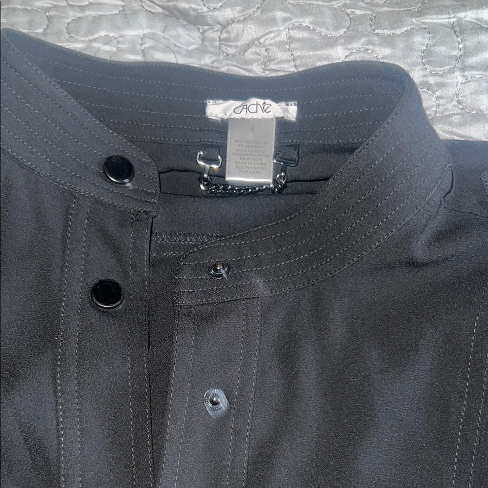 Cache Black Lightweight Shirt Jacket Stand-Up Collar